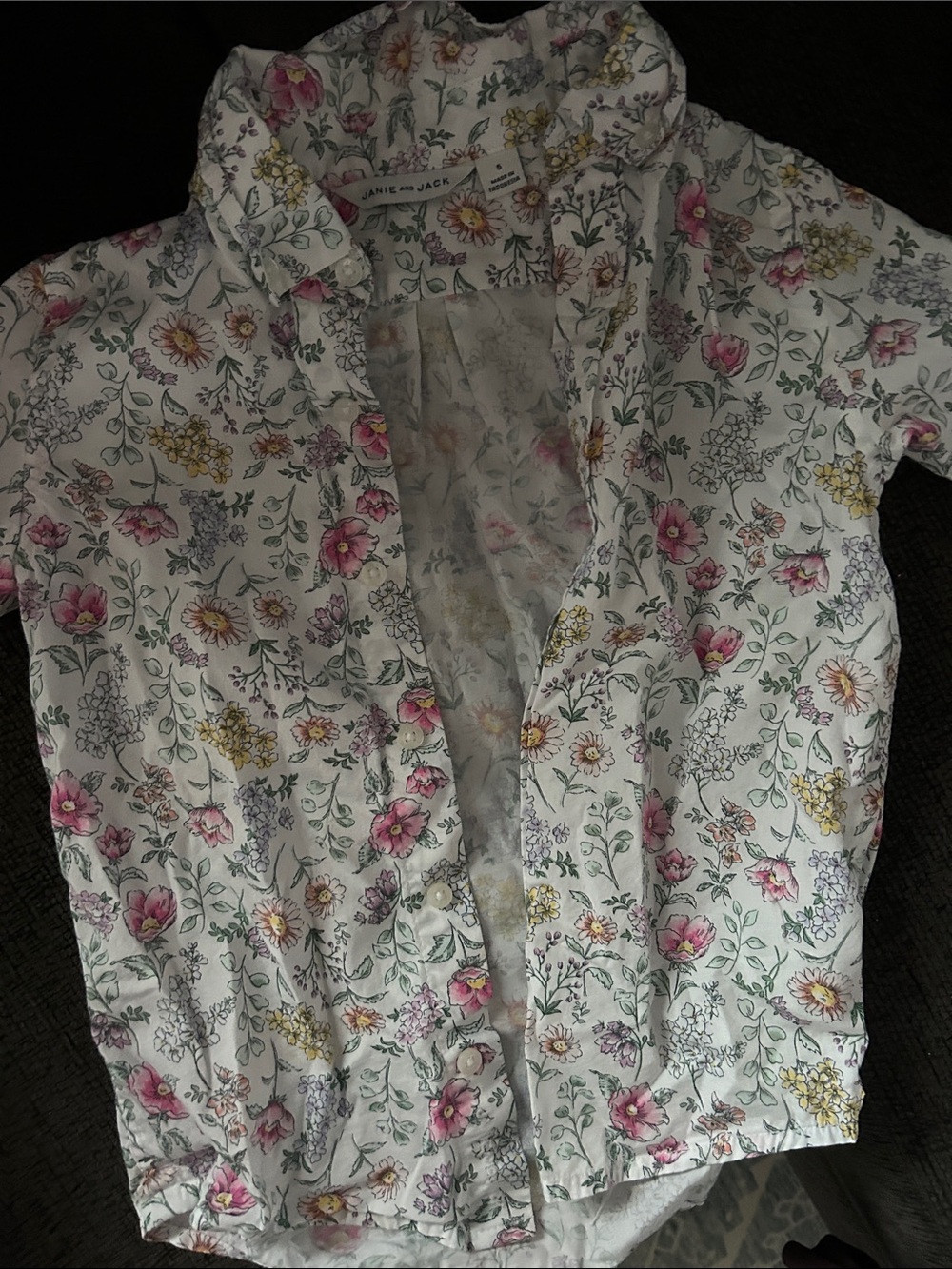 Janie and Jack White Floral Button-Down Shirt with Pink and Yellow Flowers